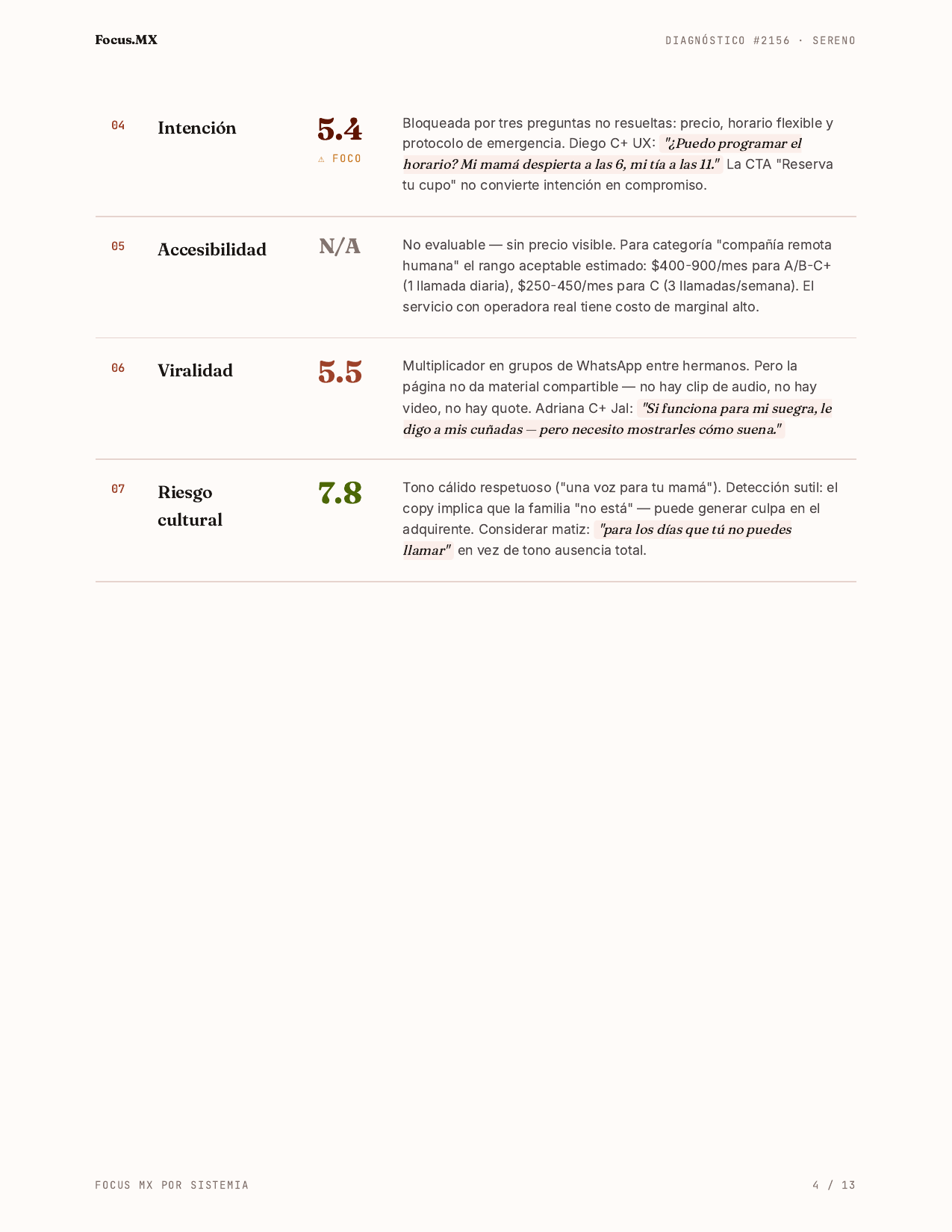 Por dimensión — tabla con 7 puntajes